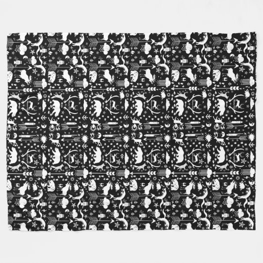 Rustic Deer Beer Fox Folk Art Pattern Fleece (Voorkant (Horizontaal))