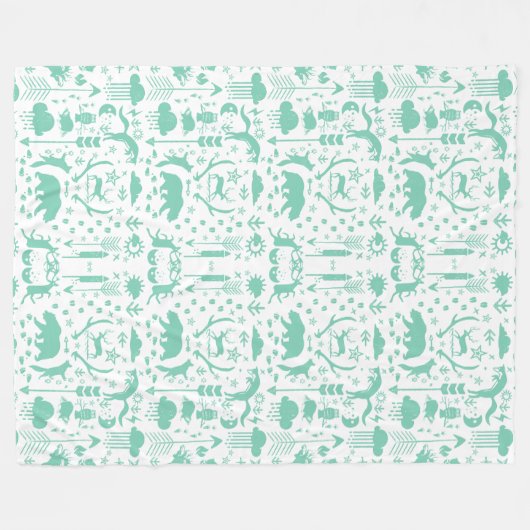 Rustic Deer Beer Fox Folk Art Pattern Fleece (Voorkant (Horizontaal))