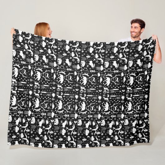 Rustic Deer Beer Fox Folk Art Pattern Fleece Deken (In situ)