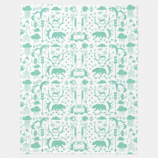 Rustic Deer Beer Fox Folk Art Pattern Fleece Deken (Voorkant)