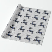 Rustic Deer Blue Silver Boho Pattern Cadeaupapier (Uitgerold)