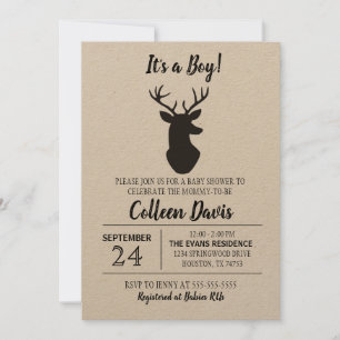 Rustic Deer Boy Baby shower Uitnodiging   Kraft