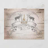 Rustic Deer & Branches Birch Wedding RSVP Uitnodiging Briefkaart (Voorkant)