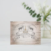 Rustic Deer & Branches Birch Wedding RSVP Uitnodiging Briefkaart (Staand voorkant)