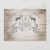 Rustic Deer & Branches Birch Wedding Save the Date Aankondigingskaart (Voorkant)