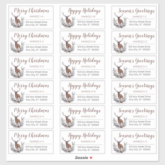 Rustic Deer Buck Adresetiketten kerstavond Sticker (Vel)