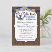Rustic Deer Buck Baby shower Invitation, Boy Blue Kaart (Staand voorkant)