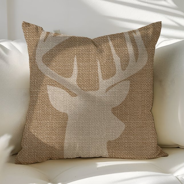 Rustic Deer Buck Burlap Sierkussennen Kussen (Creator heeft geüpload)