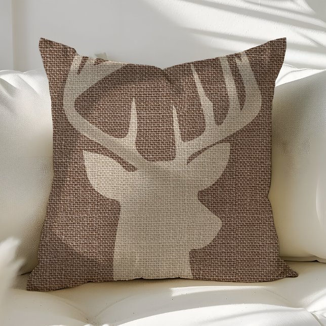 Rustic Deer Buck Burlap Sierkussennen Kussen (Creator heeft geüpload)