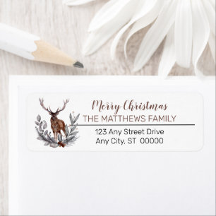 Rustic Deer Buck Merry-kerstfamilie Etiket