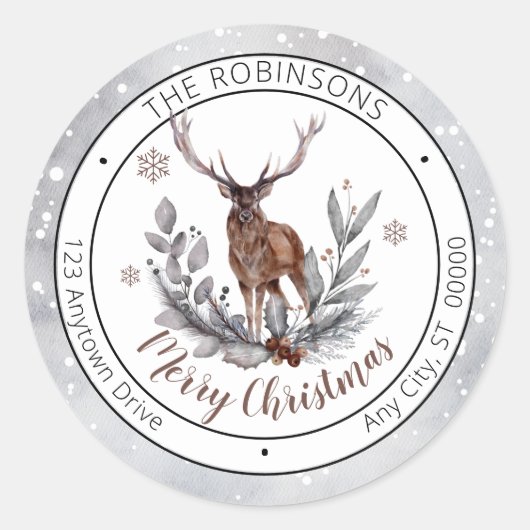 Rustic Deer Buck Merry-kerstfamilie Ronde Sticker (Voorkant)