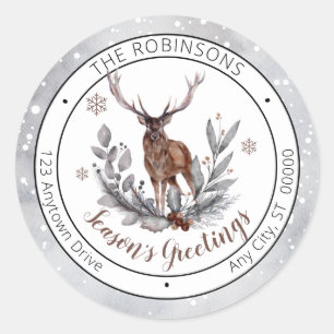 Rustic Deer Buck Season's Groetings Familie Ronde Sticker