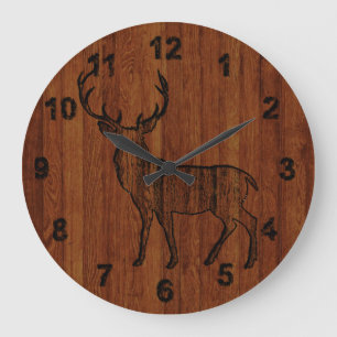 Rustic Deer carved in wood Effect Grote Klok