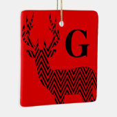 Rustic Deer Chevron Monogram | rood zwart Keramisch Ornament (Rechts)