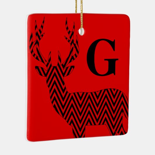 Rustic Deer Chevron Monogram | rood zwart Keramisch Ornament (Rechts)