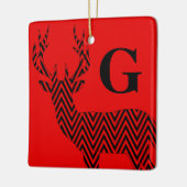 Rustic Deer Chevron Monogram | rood zwart Keramisch Ornament (Links)