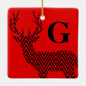 Rustic Deer Chevron Monogram | rood zwart Keramisch Ornament (Achterkant)