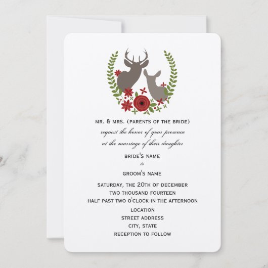 Rustic Deer Christmas Wedding Kaart (Voorkant)