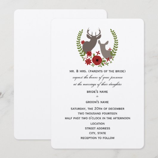 Rustic Deer Christmas Wedding Kaart (Voorkant / Achterkant)