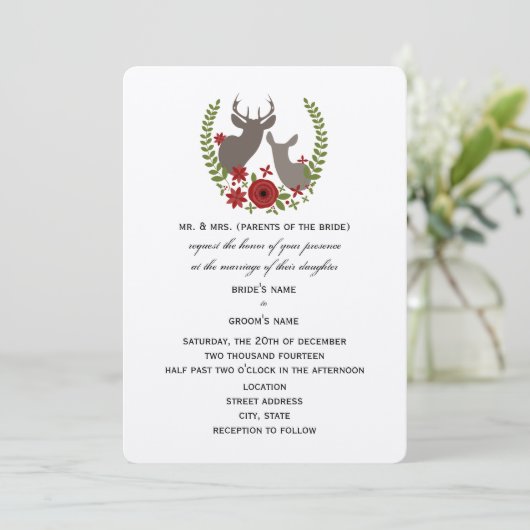 Rustic Deer Christmas Wedding Kaart (Staand voorkant)
