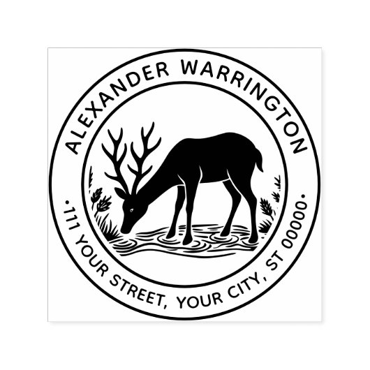Rustic Deer Drink Water Familienaam Datum Est Zelfinktende Stempel (Design)
