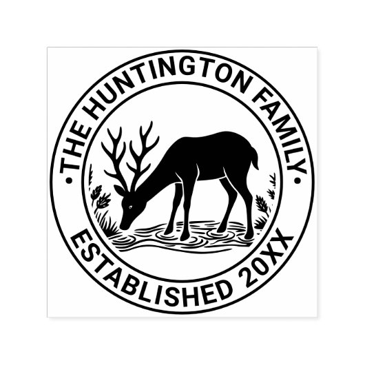 Rustic Deer Drink Water Familienaam Datum Est Zelfinktende Stempel (Design)