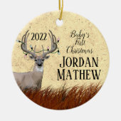 Rustic Deer Eerste Kerstmis Keramisch Ornament (Voorkant)
