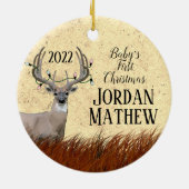 Rustic Deer Eerste Kerstmis Keramisch Ornament (Achterkant)