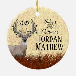 Rustic Deer Eerste Kerstmis Keramisch Ornament