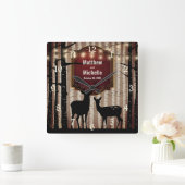 Rustic Deer en Aspen Trees Wedding of Jubileum Vierkante Klok (Huis)