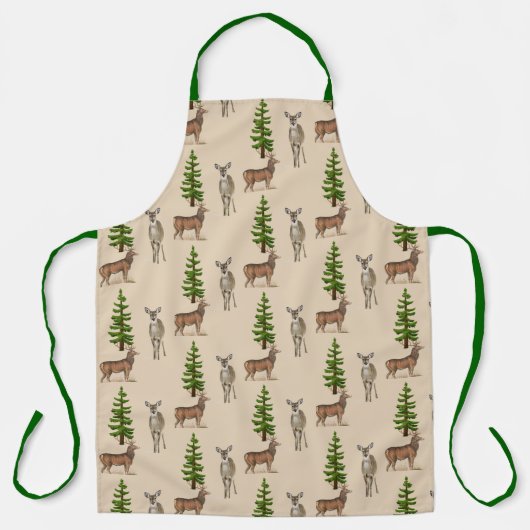 Rustic Deer en Evergreen Tree Print-alles-over Schort (Voorkant)