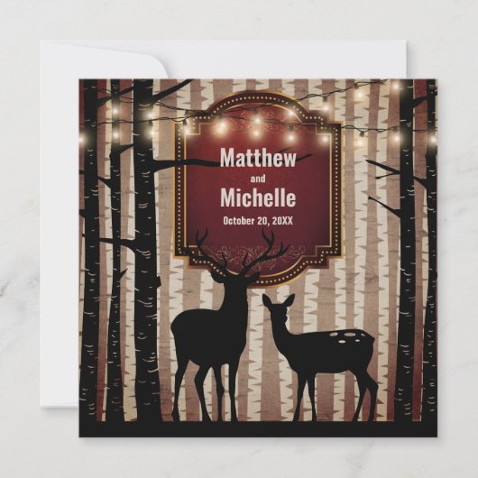 Rustic Deer en Trees Herfst/Winter Woodland Weddin Kaart (Voorkant)