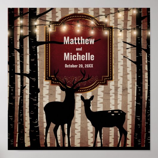 Rustic Deer en Trees Herfst/Winter Woodland Weddin Poster (Voorkant)
