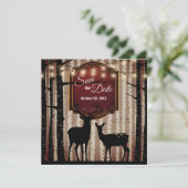 Rustic Deer en Trees Herfst/Winter Woodland Weddin Save The Date (Staand voorkant)