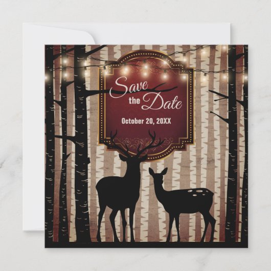 Rustic Deer en Trees Herfst/Winter Woodland Weddin Save The Date (Voorkant)