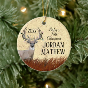 Rustic Deer First Kerstkeramische sieremmer Keramisch Ornament