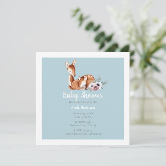Rustic  Deer Forest Floral Baby shower Kaart (Staand voorkant)
