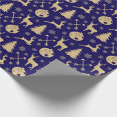 Rustic Deer Gold-kerstpatroon op blauw Cadeaupapier (Hoek)