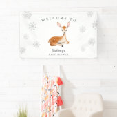 Rustic Deer Gray Winter Baby shower Welkom Spandoek (Insitu)
