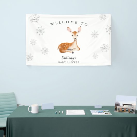 Rustic Deer Gray Winter Baby shower Welkom Spandoek (Beurs)