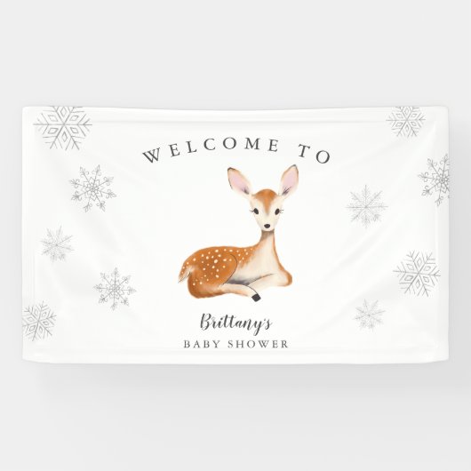 Rustic Deer Gray Winter Baby shower Welkom Spandoek (Horizontaal)