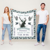 Rustic Deer Head Blue Baby Girl Birth Record Stats
