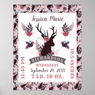 Rustic Deer Head Chic Baby Girl Record statistieke Poster