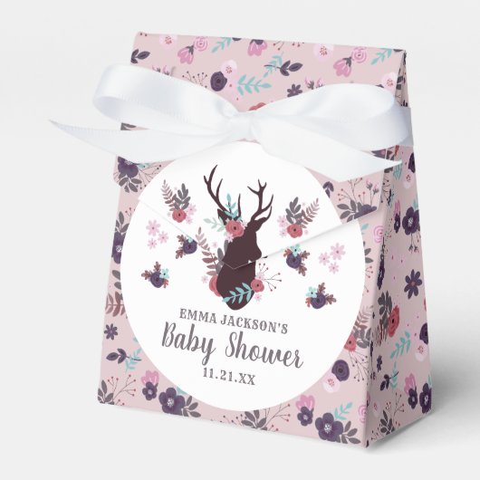 Rustic Deer Head Mauve Floral Girl Baby shower Bedankdoosjes (Voorkant Zijde)