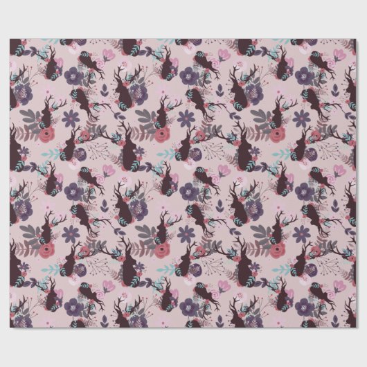 Rustic Deer Head Mauve Floral Girl Baby shower Cadeaupapier (Vlak)
