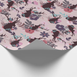 Rustic Deer Head Mauve Floral Girl Baby shower Cadeaupapier