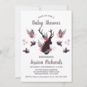 Rustic Deer Head Mauve Floral Girl Baby shower Kaart (Voorkant)