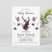 Rustic Deer Head Mauve Floral Girl Baby shower Kaart (Staand voorkant)