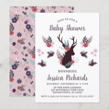 Rustic Deer Head Mauve Floral Girl Baby shower