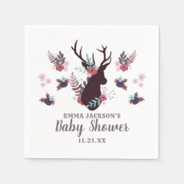Rustic Deer Head Mauve Floral Girl Baby shower Servet